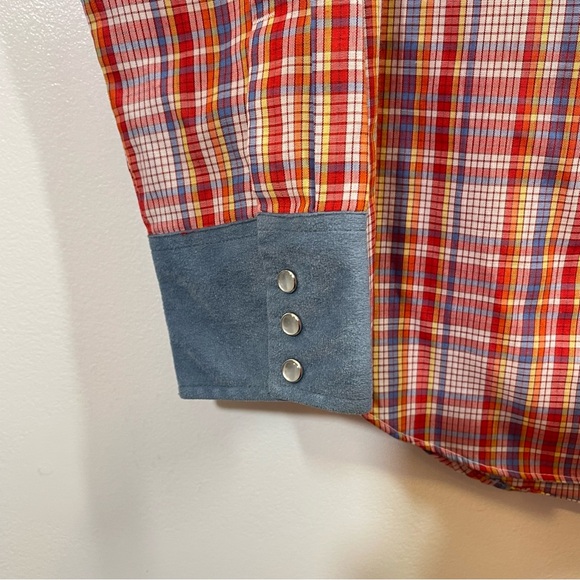 Vintage Bronco Western Shirt Mens Medium Madras Plaid Pearl Snap Cowboy Rodeo - Picture 6 of 11